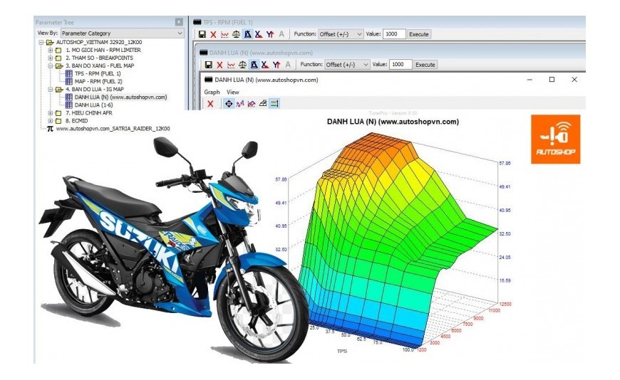 Suzuki Raider Remap 3 bước tự mở tua canh chỉnh xăng lửa bằng xdf trên TunerPro